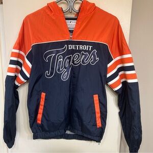 Detroit Tigers Kids Navy and Orange Hooded Windbreaker Jacket